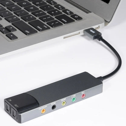 External USB Sound Card 6-in-1 3.5mm Audio Adapter — USB Audio Interface for Laptop Headset