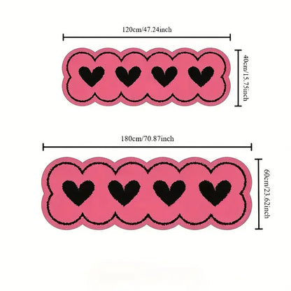 VIKAMA Pink Heart-Shaped Long Strip Floor Mat, Soft And Non-Slip Bedroom Bedside Carpet, Porch Path Carpet For Home Decoration