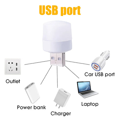 Mini USB Night Light (1/3/5/10-Pack) - Warm White LED Book Reading Lamp, Eye-Protection USB Plug-In