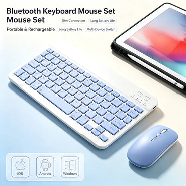 Bluetooth Wireless Keyboard and Mouse Combo Portable Mini Rechargeable for iPad Tablet Mobile Phone Android iOS Windows PC