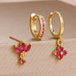 3PCS Zircon Flower Dangle Earrings – Orange & Blue Stainless Steel Set