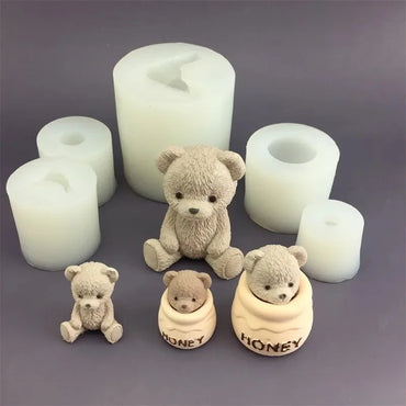 Cute Bear Honey Jar Silicone Mold 10x10x2 cm (3.9 x 3.9 x 0.8 in) - Reusable Mold for Candle Making, Chocolate, Ice, Soap & Plaster