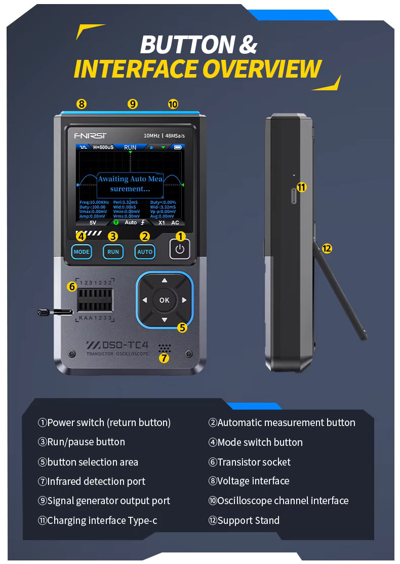 FNIRSI DSO-TC4 3-in-1 Portable Oscilloscope, Signal Generator and Component Tester
