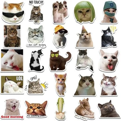 50Pcs Kawaii Funny Cat Stickers Pack Waterproof Laptop Phone Scrapbooking Motorcycle Car Korean Decal Sticker for Kids Toys