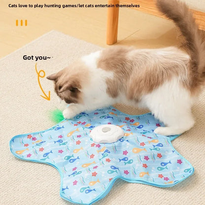 Automatic USB Rechargeable Interactive Cat Toy with Hidden Feather Wand — 1200mAh Electronic Chase Mat