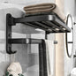 50 cm (19.7 in) Matte Black Folding Wall-Mount Aluminum Towel Rack with Hook, Double Bar