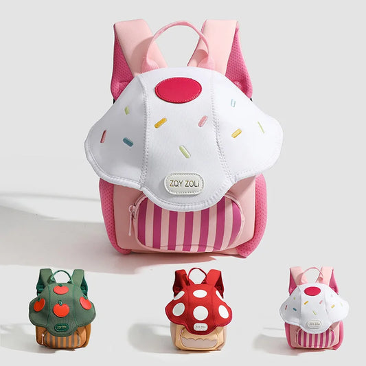 Cute Mushroom Apple Kids Backpack Pink Cartoon Mini Preschool School Bag for Toddlers Ages 3-6