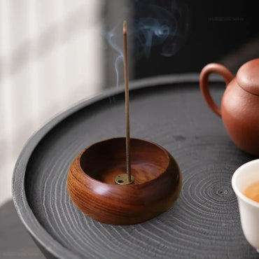 Rosewood Mini Incense Holder Bowl, 4-Hole Wooden Stick Incense Burner for Home Decor & Aromatherapy