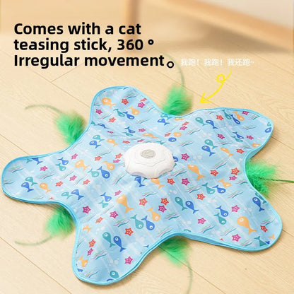 Automatic USB Rechargeable Interactive Cat Toy with Hidden Feather Wand — 1200mAh Electronic Chase Mat