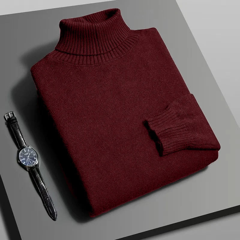 Men's Slim Fit Knit Turtleneck Sweater – Anti-Pilling Long Sleeve Pullover for Autumn & Winter
