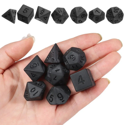 7-Piece Black Polyhedral Dice Set for D&D TRPG Tabletop RPG, Board & Card Games