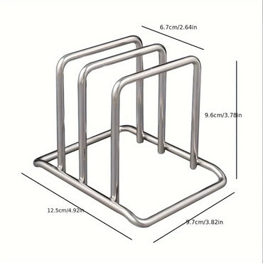 1pc Space-Saving Stainless Steel Pot Lid and Cutting Board Organizer Combo - Heavy-Duty Countertop Rack, kitchen organizer