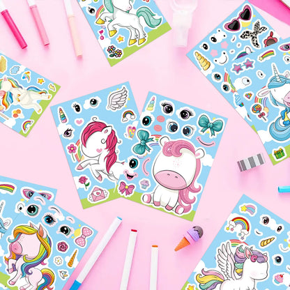 8/16/24PCS Cartoon Rainbow Unicorn DIY Collage Stickers Decorative Mobile Tablets Skateboards Waterproof Stationery Stickers