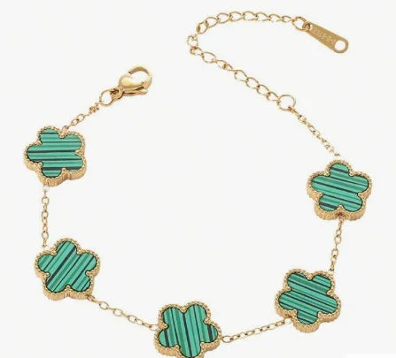 Five-Leaf Clover Charm Bracelet & Bangle Set – 18K Gold or Silver Plated Stainless Steel, Rhinestone Detail, Layered Jewelry for Women, 1pc or 3pc Sets