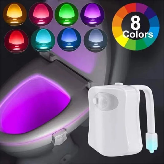 Motion Sensor Toilet Night Light 8/16-Color LED Stick-On PIR Infrared Battery Operated Nightlight for Bathroom