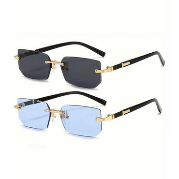 Rimless Rectangle Sunglasses – Small Square Mirror Lens Sun Shades for Women & Men