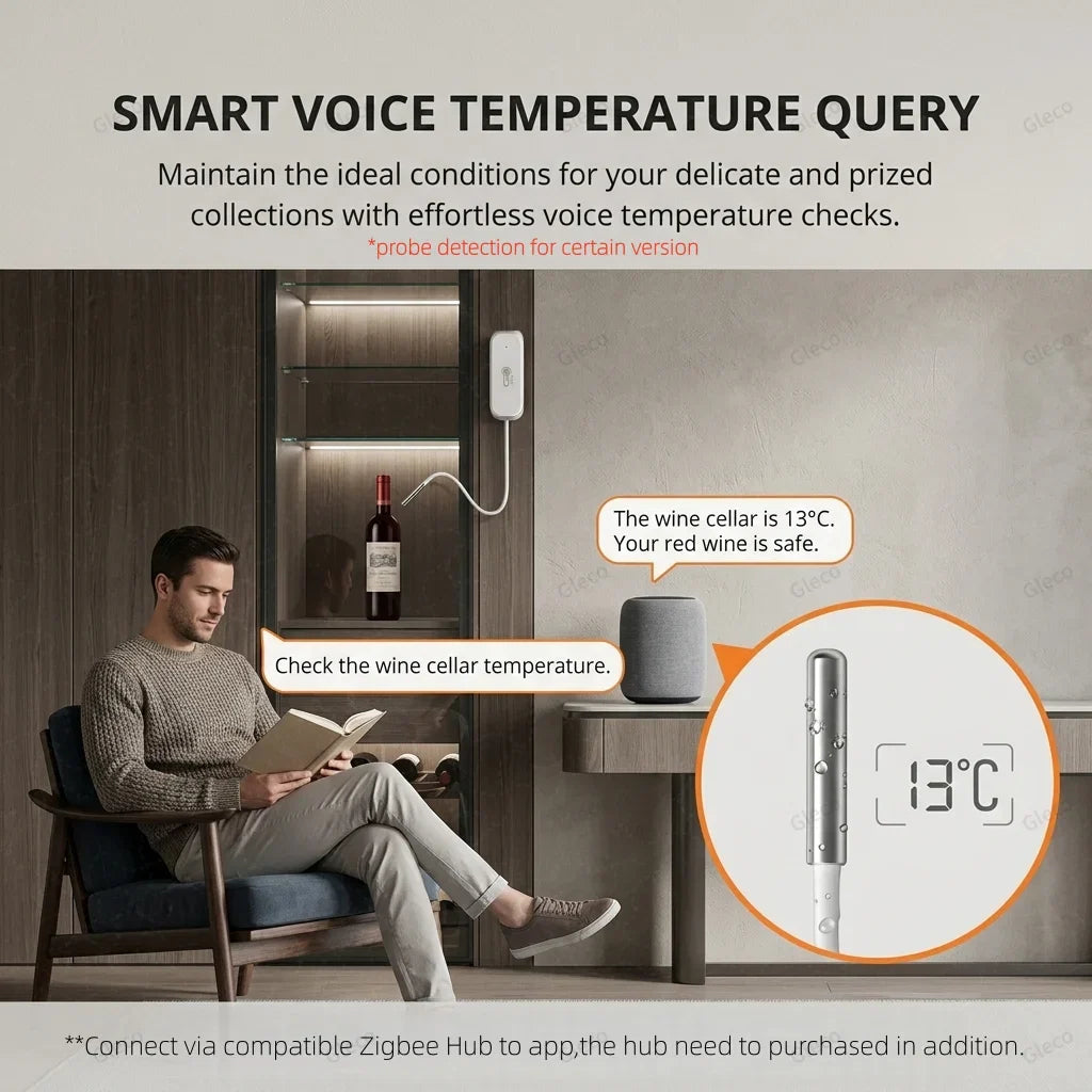 Zigbee 3.0 Smart Temperature Humidity Sensor Option With 1M Waterproof Probe For Zigbee2MQTT Home Assistant Aquarium Incubator