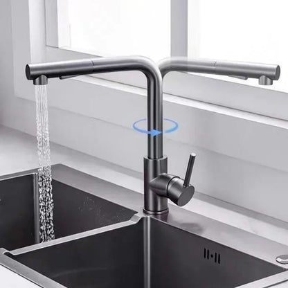 Matte Black Pull-Out Kitchen Faucet – 304 Stainless Steel Single-Handle, 360° Swivel, Ceramic Valve, Stream & Spray