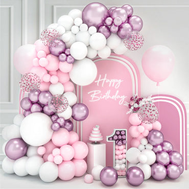 Pink White Balloon Garland Arch Kit Wedding Birthday Party Decorarion Kids Girl Baby Shower Party Supplies Confetti Latex Ballon
