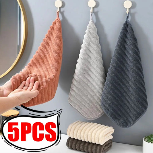 Coral Fleece Hand Towel - Ultra Absorbent Microfiber Kitchen Cloth, Hangable & Durable, 28.5 x 30 cm (11.2 x 11.8 in), 1/2/3/5-Pack