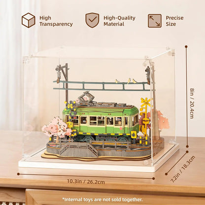Robotime Sakura Journey Tram 3D Wooden Puzzle with LED Lights – 223-Piece Model Kit for Adults