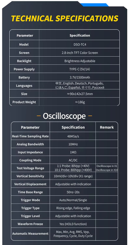 FNIRSI DSO-TC4 3-in-1 Portable Oscilloscope, Signal Generator and Component Tester