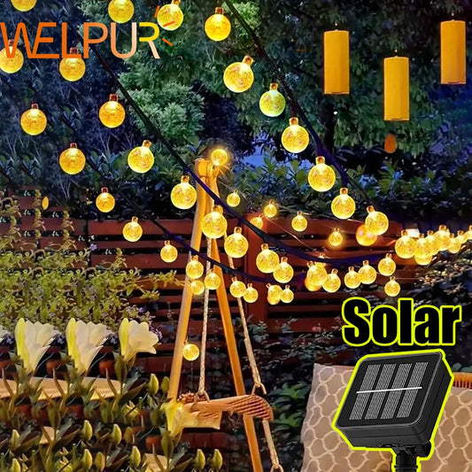 Solar Bubble Ball String Lights - Outdoor Waterproof 100/150 LED, 8 Lighting Modes for Garden Wedding Party Décor