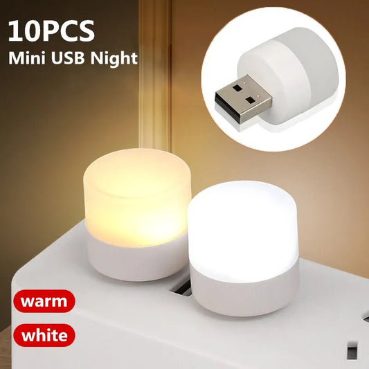 Mini USB Plug-In Night Light LED Warm/White Eye-Friendly Reading Light (1/3/5/10 Pack)