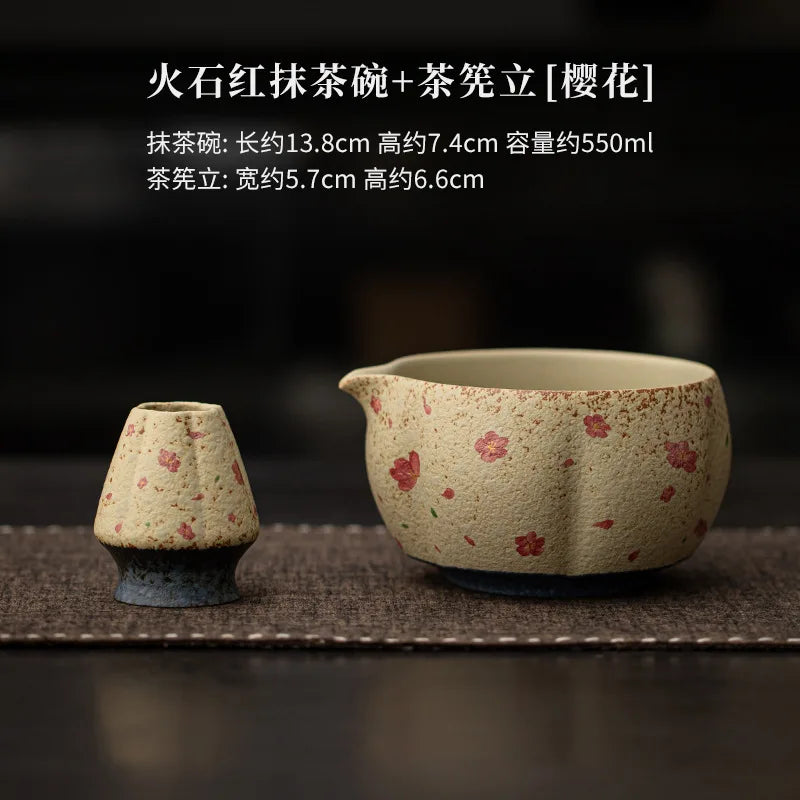 2-8PCS Japanese Flint red Matcha Making Set Bamboo Matcha Brush Exquisite Matcha Bowl Box with Whisk Sumptuous Tea Tools Gifts