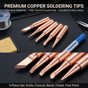 5-Pack Pure Copper Soldering Iron Tips – Lead-Free DIY Electronics Repair Tips for Electric Soldering Irons
