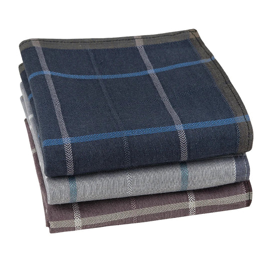 Men's Check Pocket Handkerchiefs 3-Pack Thin Cotton Pocket Squares 16.9 in (43 cm)