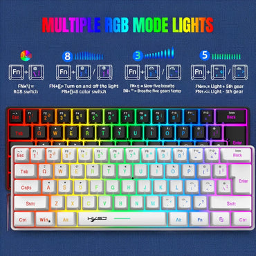 Wireless Bluetooth Keyboard and Mouse Combo, 60% Compact Design, 2.4GHz, White Gamer Set for PC
