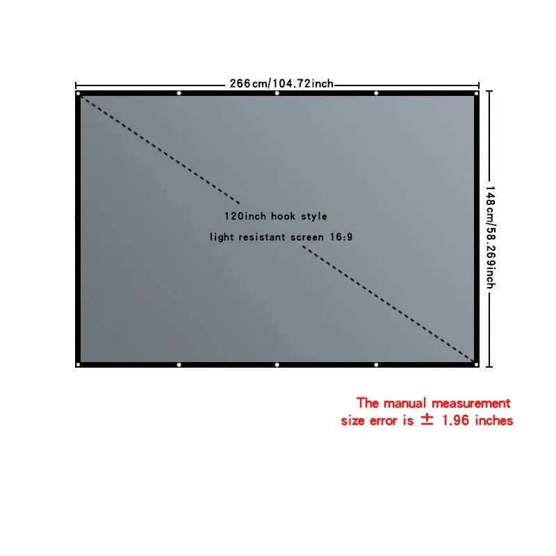 Home office business projector, portable movie screen, 60-133 inches, metal anti light screen hook for daytime viewing