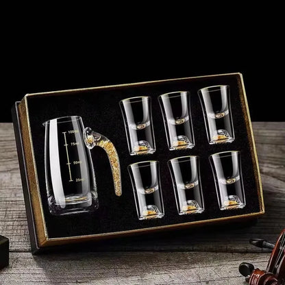 7pcs/set Gold Foil Small Wine Cup Bai Jiu Dispenser Small Household Wine Cup Glass Crystal Wine Set Spirits Cup