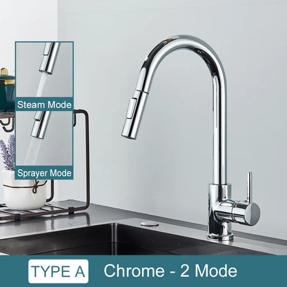 Black Pull-Out Kitchen Faucet Single-Handle Two-Function Deck-Mounted Mixer Hot and Cold