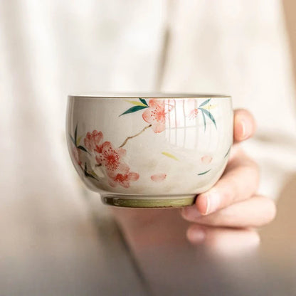 Hand-Painted Peach Blossom Celadon Tea Cup Set 100 ml (3.4 fl oz) Kung Fu Teacups