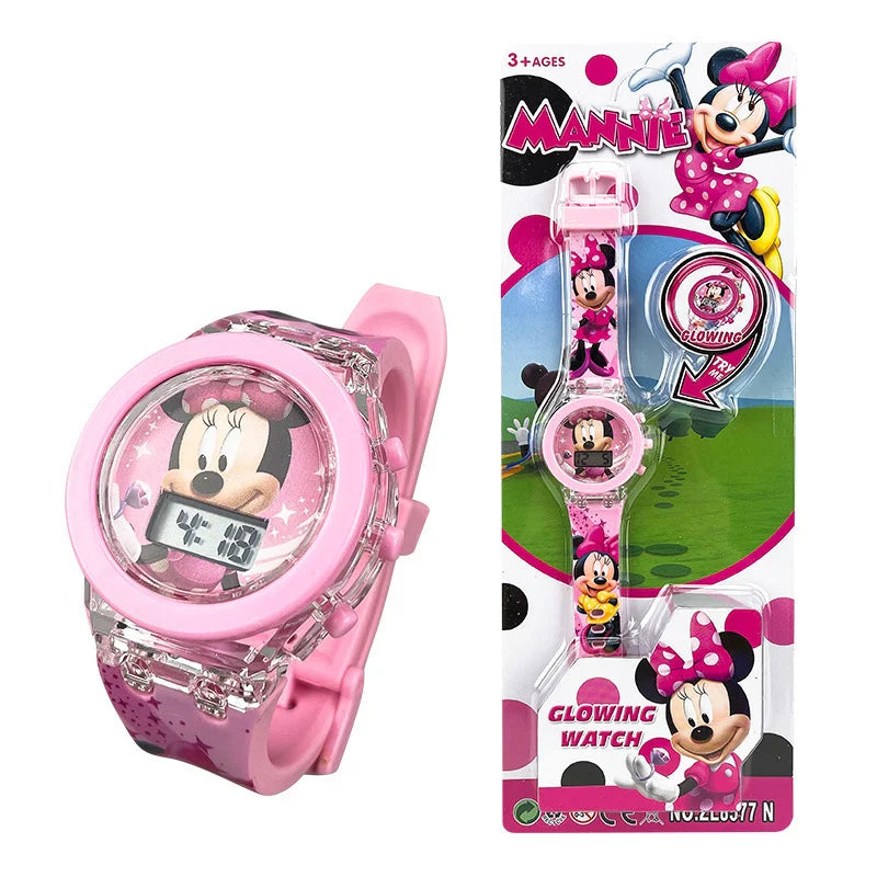 Kids LED Light-Up Digital Watch – 36mm Case, Cartoon Characters, 3BAR Water Resistant, Soft Rubber Strap