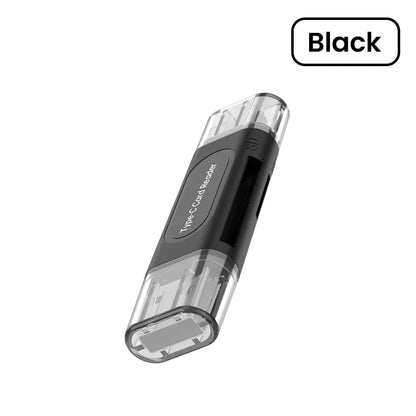 4-in-1 USB Type-C Card Reader - SD/TF (microSD) & Memory Stick, USB 2.0 External Adapter (Black)