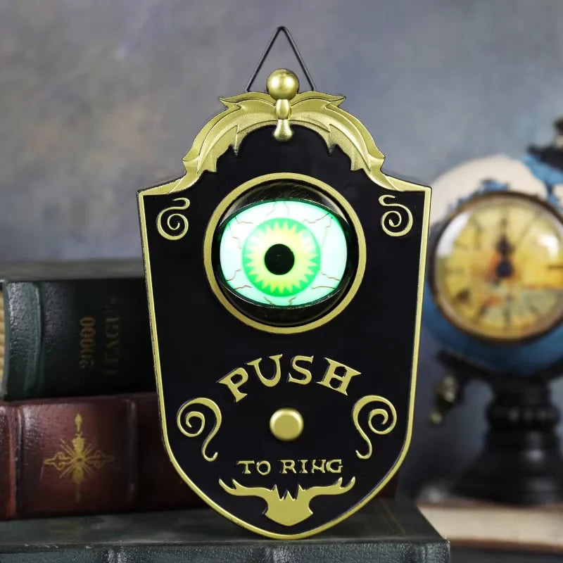 Halloween Glowing Eyeball Doorbell – Electric Sound & LED Light Horror Prop for Front Door, Haunted House & Party – Black or White