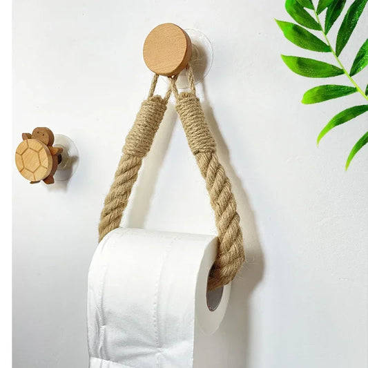 Nail-Free No-Drill Rope Paper Towel & Toilet Roll Holder - Wall-Mounted Towel Rack and Tissue Hook