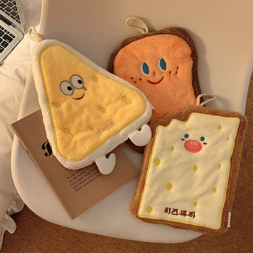 Cute Food-Shaped Coral Velvet Hand Towel — Absorbent Kitchen & Bathroom Cloth (Cheese Toast Cookie Donut)