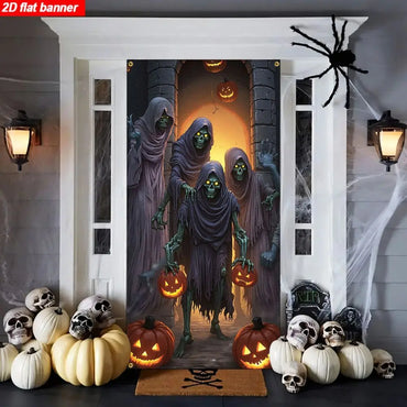 Printed Halloween Ghost Skull Pumpkin Banner - 2 Sizes