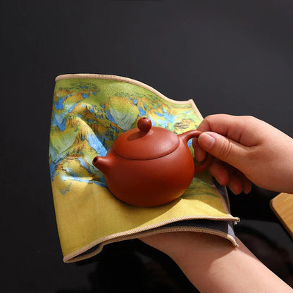 1pc Chinese Painted Thick Tea Towel Super Absorbent Table Mats Suede Professional Rag Tea Mat Napkin High-end Tea Accessories