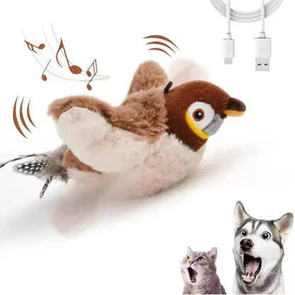 Rechargeable Chirping Flapping Plush Bird Toy – Touch-Activated Interactive Pet Toy for Cats & Dogs