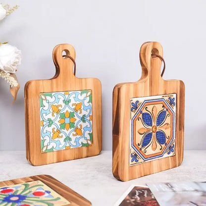 Home Creative Wood Tiles Pot Mat Anti-Scalding Plate Mat Drink Coasters Wooden Trivet Frame for Hot Tea Pots Non-slip Cup Mat