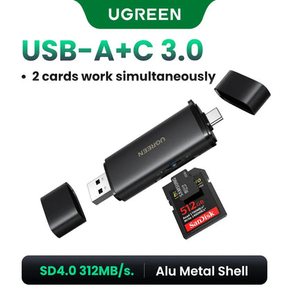 USB-C SD Card Reader SD4.0 UHS-II 312MB/s USB 3.1 Gen1 MicroSD TF Adapter for MacBook Laptop PC iPhone Android