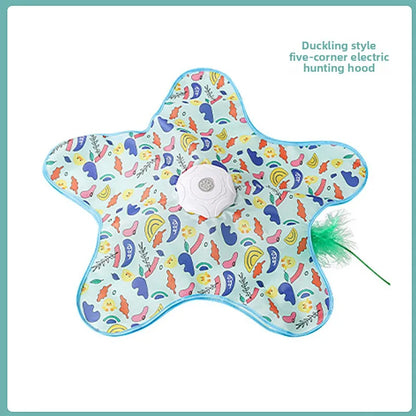 Automatic USB Rechargeable Interactive Cat Toy with Hidden Feather Wand — 1200mAh Electronic Chase Mat