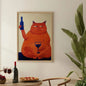 Bar Cart Decor, Cat Poster, Wine Print, Retro Kitchen Decor, Mid Century Modern Decor, Trendy Wall Art, Cheers Print, Dining Roo