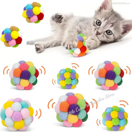Pom Pom Cat Toys with Bells – Tinsel Sparkle Balls for Indoor Cats & Kittens, Interactive Plush Play