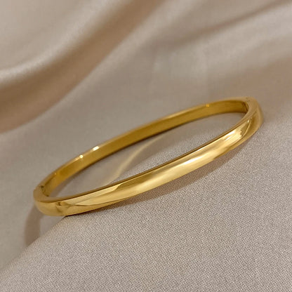 Smooth Stainless Steel Cuff Bangle Bracelet - Gold, Rose Gold or Silver, 60mm, Waterproof, Stackable